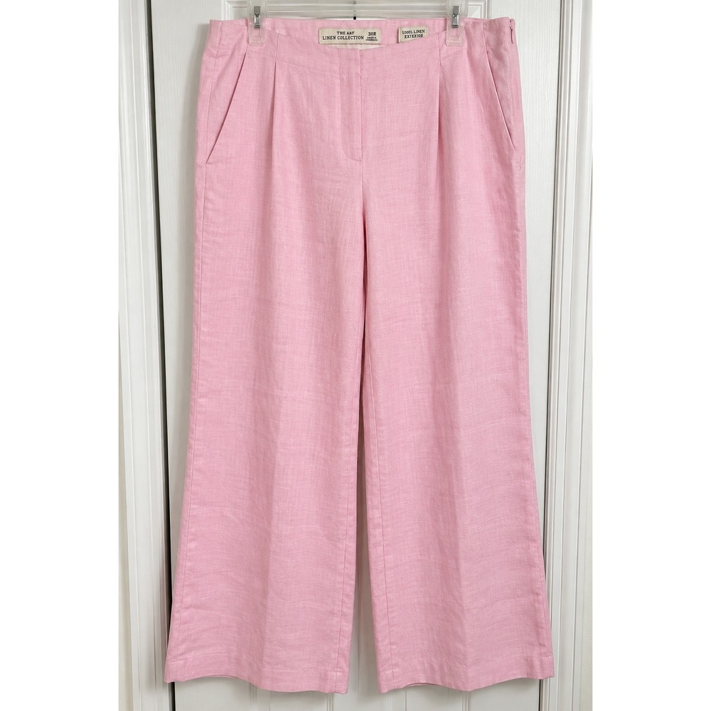 Abercrombie & Fitch Linen Wide Leg Pants 30R Pink Coastal Minimalist